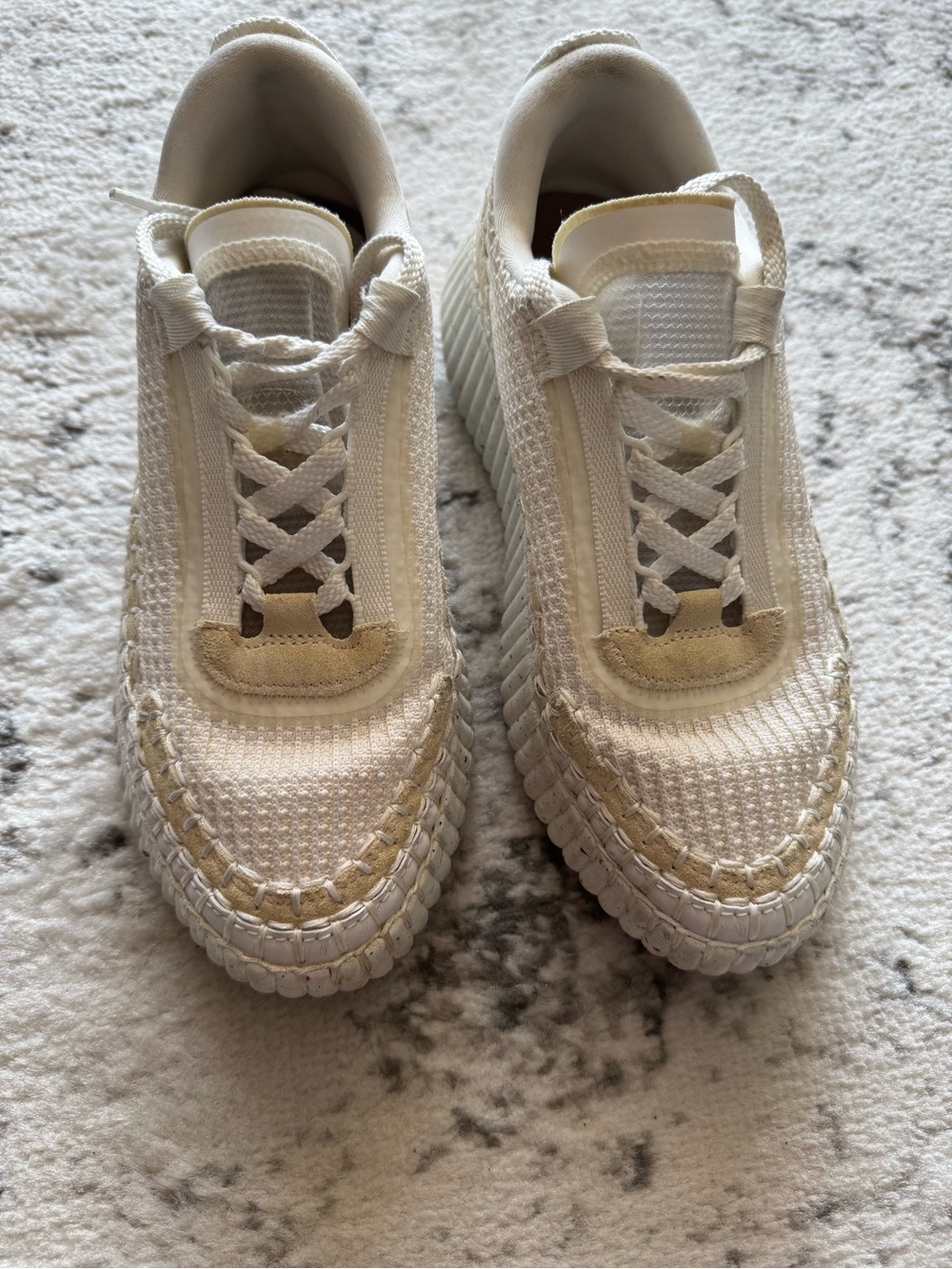 Women's Cream Knit Platform Sneakers - Casual Lace-Up